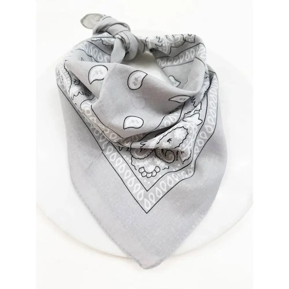 Gray Paisley Pattern Bandana | 100% Cotton | 21x21
